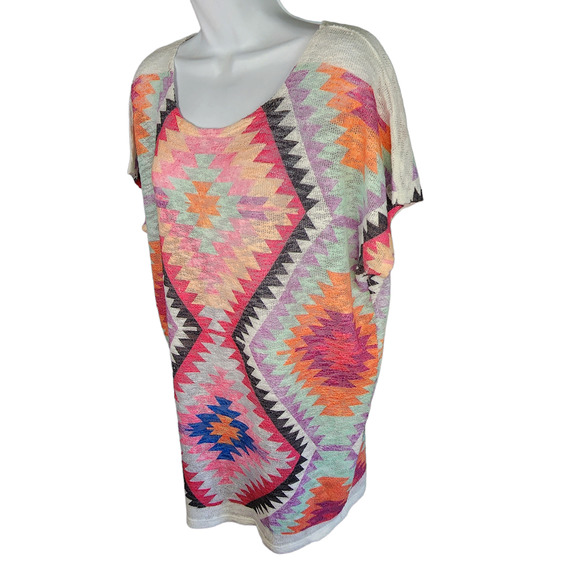Luna Chic Sweater Blouse Women Large Pink Aztec Oversized Tunic Lightweight - Picture 4 of 8